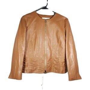 Margaret Godfrey Women's VTG Sz 8P Cognac 100% Leather Front Zip Jacket
